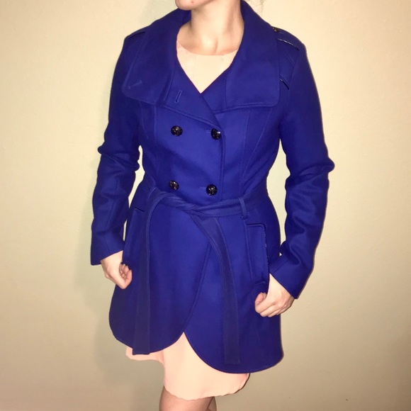 SOLD GUESS Military Wool Blend Coat Cobalt Blue Bk - Picture 5 of 8